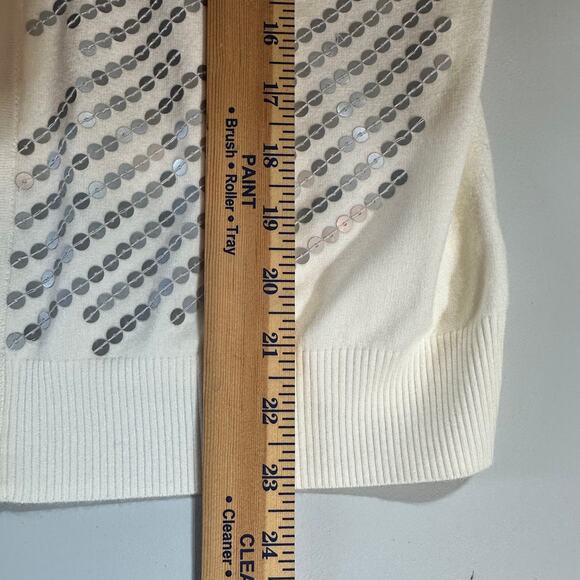 St. John Cream‎ Zip-Up Sequin Cardigan Sweater Size M Viscose Blend - Picture 8 of 8